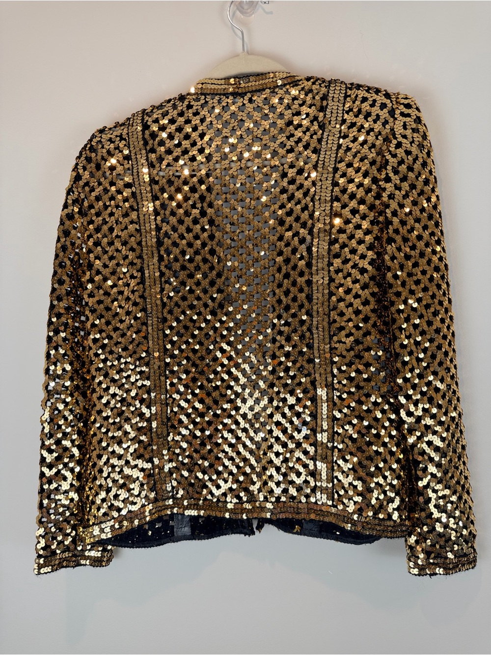 Vintage Three Flags Gold Sequin Open-Front Jacket Size Medium - Picture 2 of 7